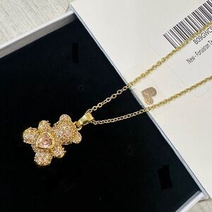 Pink & Gold Bear Pendant Necklace